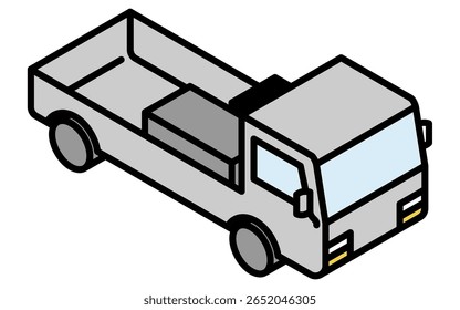 Ilustração isométrica de uma van branca e amarela em estilo de arte de linha simples, vetor de veículo comercial, Ilustração de vetor