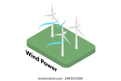 Isometric illustration: wind power generation