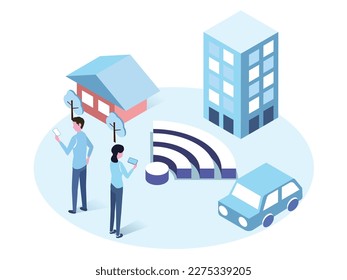 isometric illustration of wireless network concept