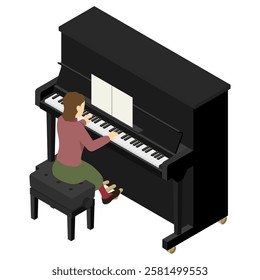 Isometric illustration: woman playing the piano