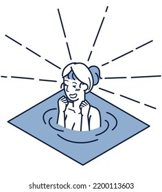 It is an isometric illustration of a woman who is refreshing after taking a water bath, which is the main dish after the sauna.