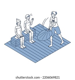 It is an isometric illustration of a woman who replaces the good female heat wave master Auf Goose.