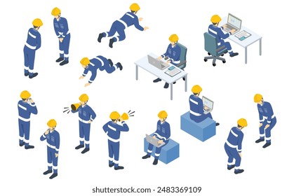 Isometric illustration: worker wearing blue work clothes 4