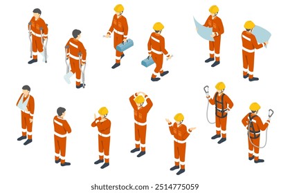 Isometric illustration: worker wearing orange work clothes 5