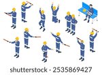 Isometric illustration: Workers  wearing blue work clothes 6