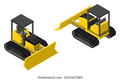 
Ilustração isométrica: conjunto bulldozer amarelo