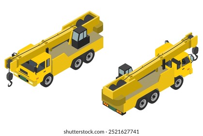 Isometric illustration: yellow crane truck