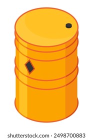 Isometric Illustration of Yellow Industrial Barrel for hazardous waste, chemicals, and supplies