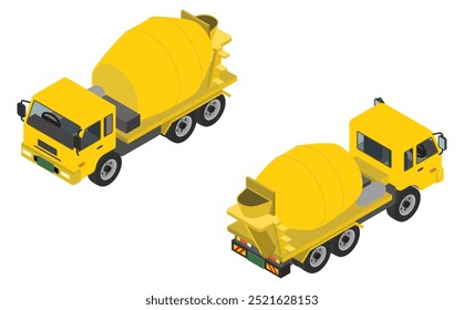 Isometric illustration: yellow mixer truck