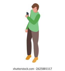 Isometric illustration of a young man taking a picture with a smartphone