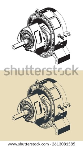 Isometric illustrations of the cylinder, rotor and eccentric shaft design of a Wankel rotary engine