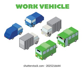 Isometrische Illustrationen von vorne und hinten in verschiedenen Geschäftsfahrzeugen.