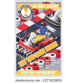 isometric illustrations Go-kart race background poster.