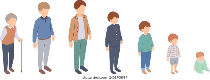 Isometric illustrations of men of various generations