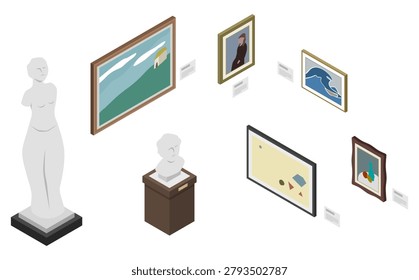 Isometric Illustrations: Paintings and Sculptures Set