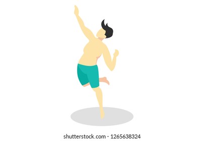Isometric illustrations pose hitting volleyball on the beach, landing web, flat design, brochure, vector illustration