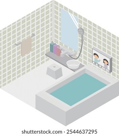 Isometric image of a bathroom with a TV