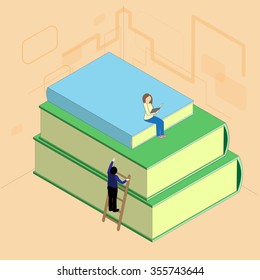 isometric image of the concept by reading books