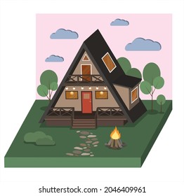 Isometric image of a country house in a natural landscape