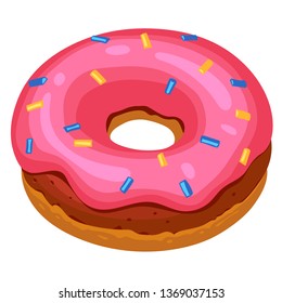 
Isometric image of a donut with pink icing