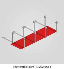Isometric image. Drawn red rug for vip people, fencing, fashion, style, popularity, fame. All items are isometric. Vector image.