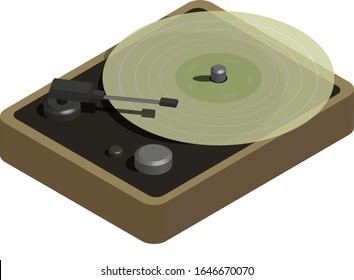 Isometric image of a gramophone in a retro style in brown color on white background