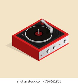 Isometric image of a gramophone in a retro style.