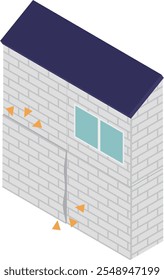 Imagen isométrica de una casa con paredes exteriores deformadas o flotantes