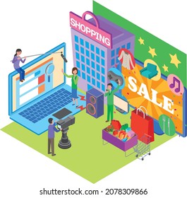 Isometric image illustration of TV shopping