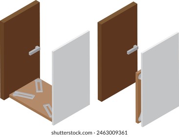 Material isométrico de Imagen de una mesa que se cae y la puerta no se abre