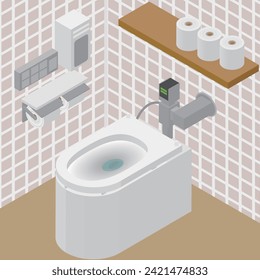 Material de imagen isométrica de inodoros en instalaciones públicas e instalaciones comerciales