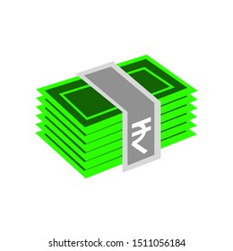 Isometric image of money packing in bundle. With Indian rupee sign on it. Isolated on white background.
