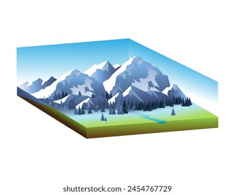 Isometric image of mountains. Big mountains. Vector 3d illustration