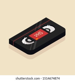 Isometric image of an old retro VHS cassette.