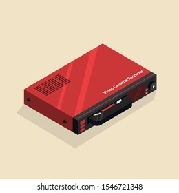 Isometric image of an old retro video cassette recorder. VCR.