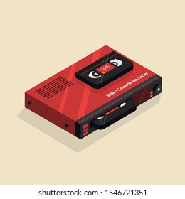 Isometric image of an old retro video cassette recorder. VCR.