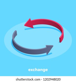 isometric image on a blue background, the icons in the form of arrows denoting the exchange