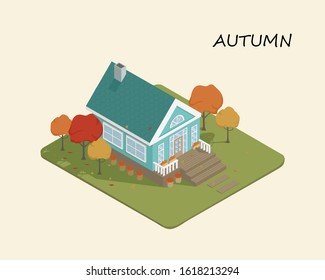 Isometric image of a private house. In a flat style. 