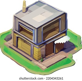 imagen isométrica de una casa privada. estilo de polos bajos 