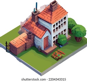 imagen isométrica de una casa privada. estilo de polos bajos 