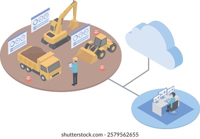 Isometric image of remote monitoring of a construction site