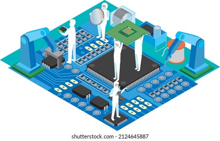 Isometric image of semiconductor electronic component manufacturing factory