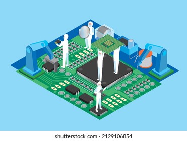 Isometric image of semiconductor electronic component manufacturing factory svg