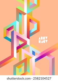 Isometric impossible colorful lines. Abstract geometric background. Vector design elements.Bright vector poster design.