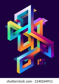 Isometric impossible colorful shapes. Abstract geometric composition. Vector design elements.