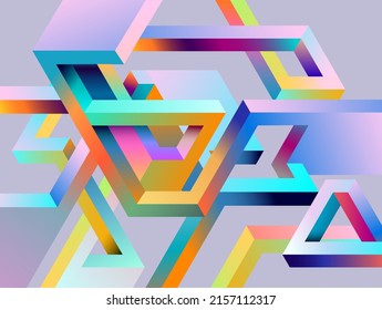 Isometric impossible colorful shapes. Abstract geometric composition. Vector design elements.