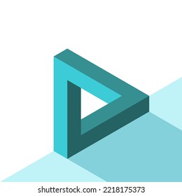 Isometric impossible Penrose triangle, long shadow. Minimalism, confusion, imagination, creativity, optical illusion and perception concept. Flat design. EPS 8 vector illustration