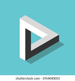 Isometric impossible Penrose triangle on turquoise blue. Confusion, impossibility, imagination and unity of opposites. Flat design. EPS 8 vector illustration, no transparency, no gradients