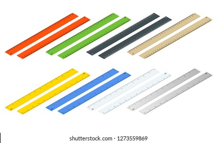 Isometric inch and metric rulers. Centimeters and inches measuring scale cm metrics indicator. Ruler 10 inch and grid 26 cm. Size indicator units. Metric Centimeter size indicators.