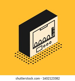 Isometric Incubator for eggs icon isolated on yellow background.  Vector Illustration